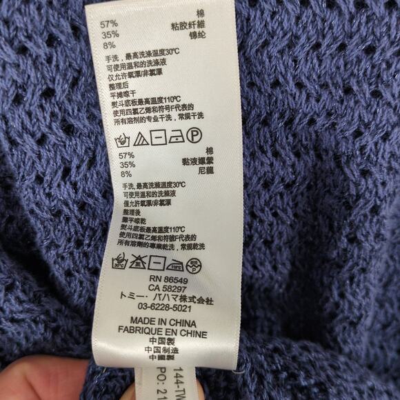 Tommy Bahama Women's L Open Knit Navy Blue Tunic Sweater Top, Boho Grunge Casual - Picture 5 of 6